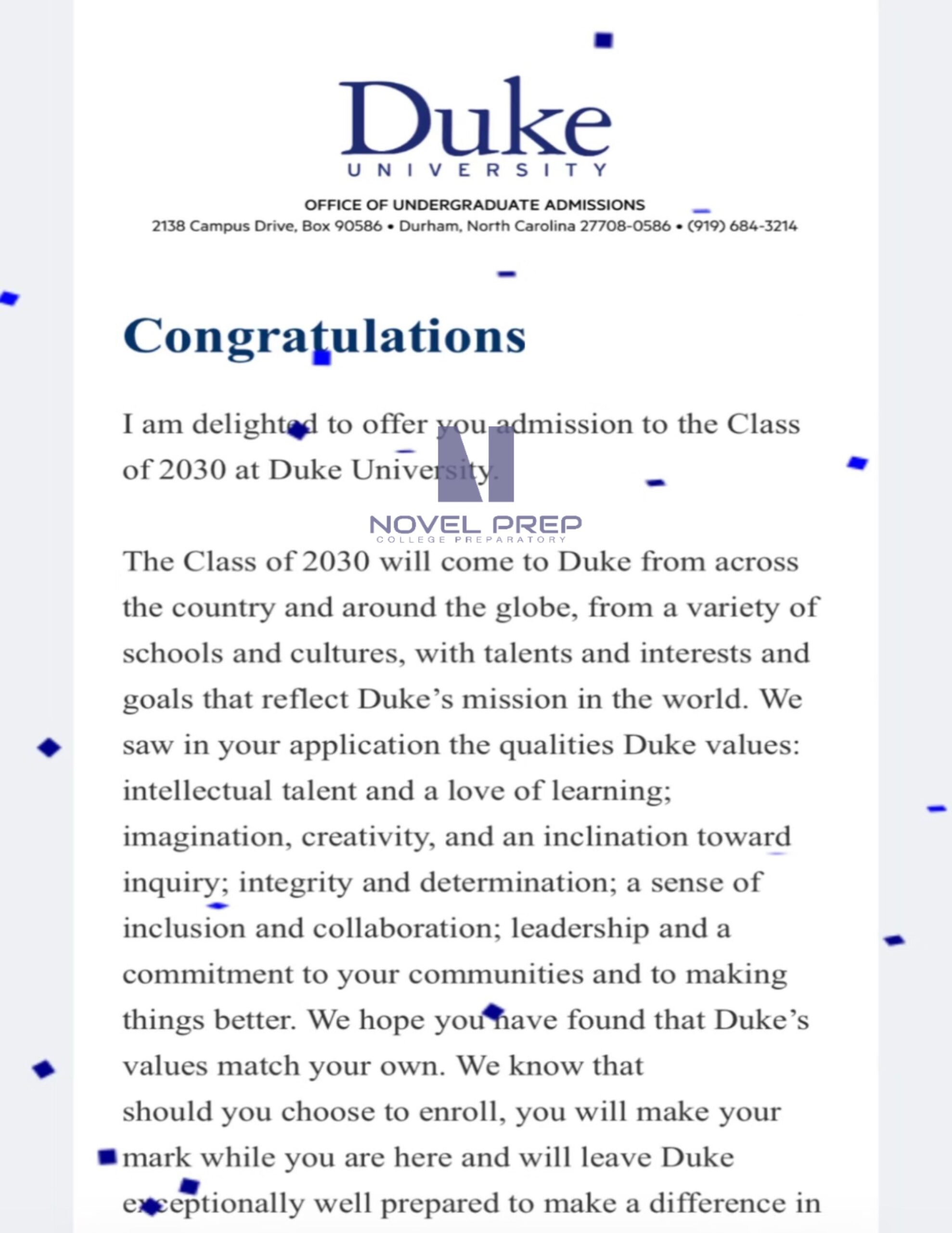 Novel Prep student college offer 11