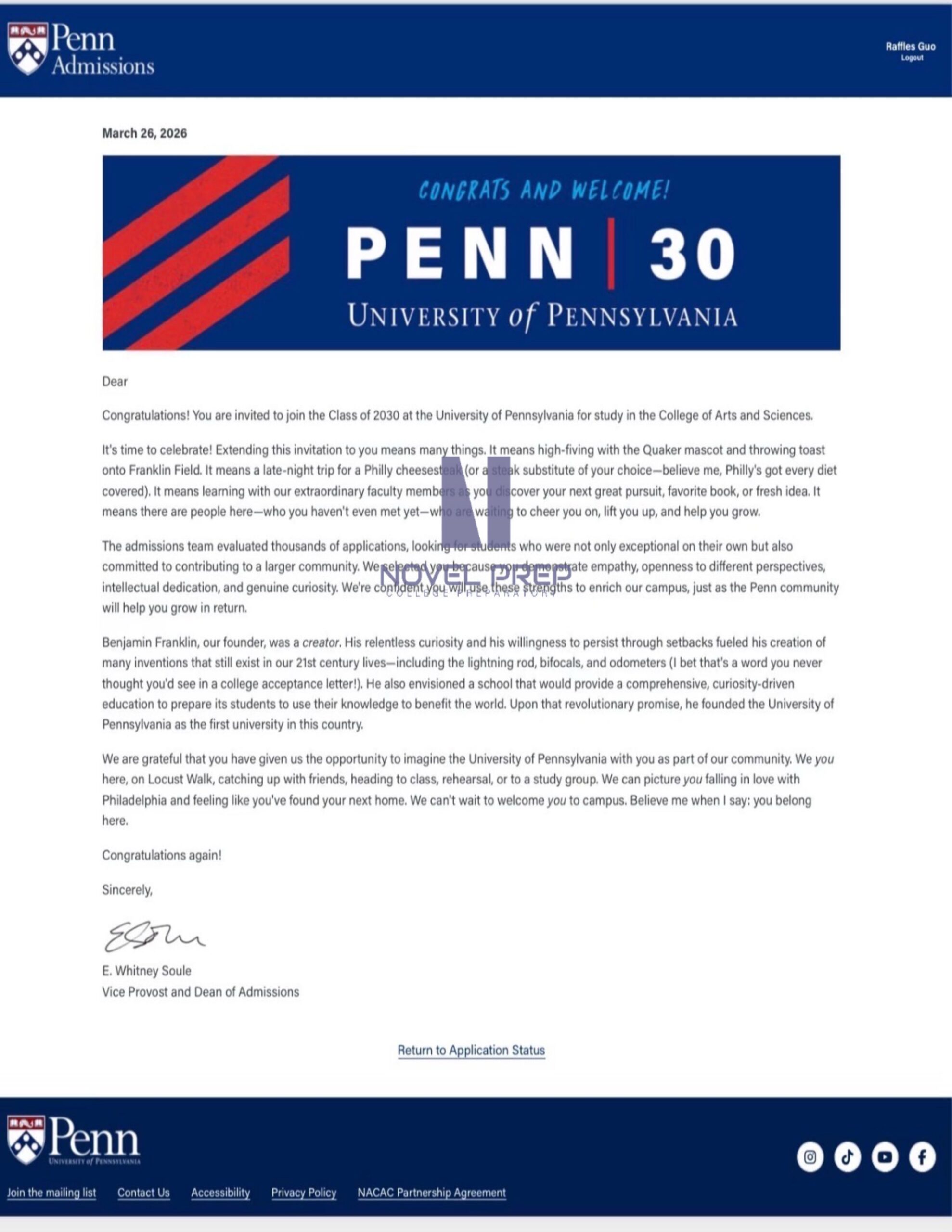 Novel Prep student college offer 09