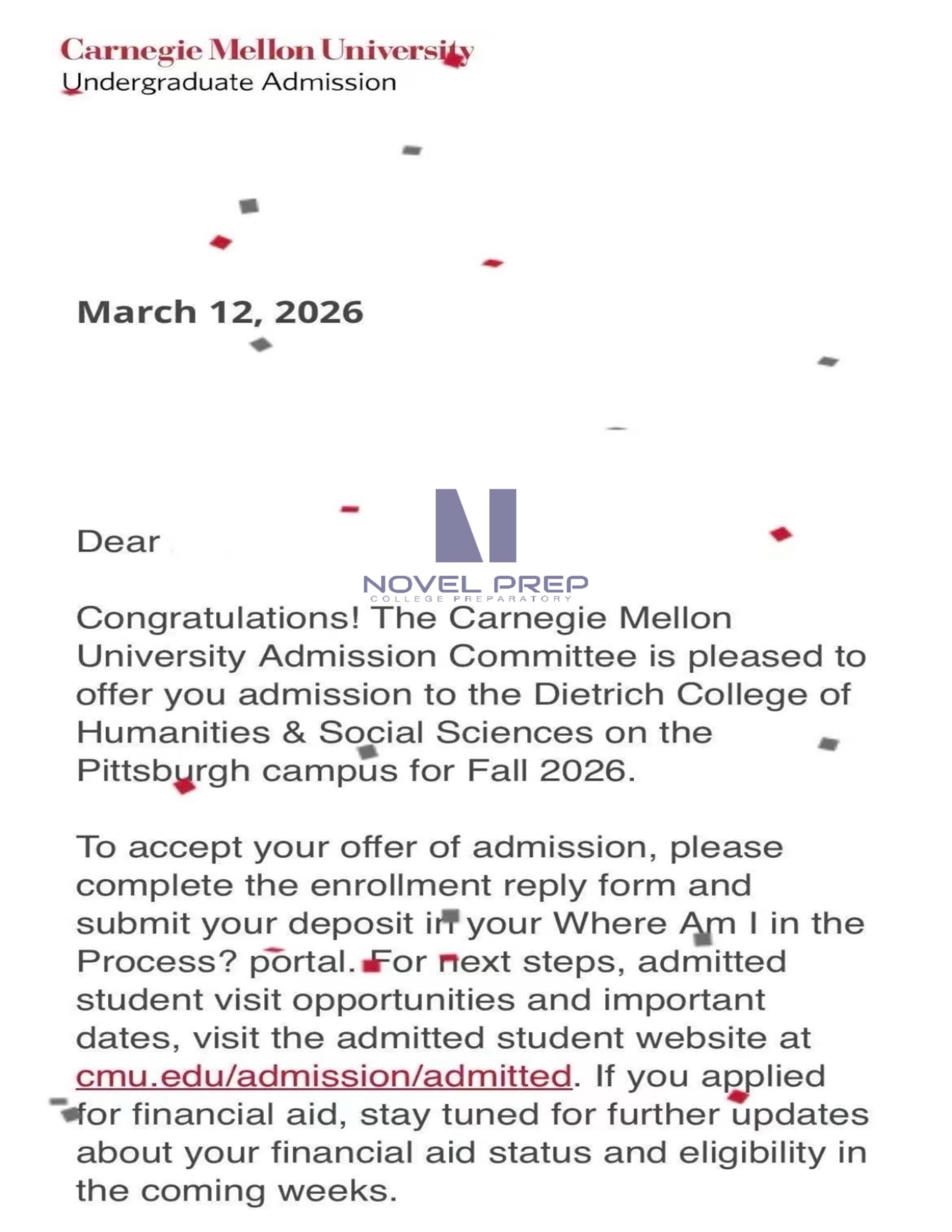Novel Prep student college offer 12